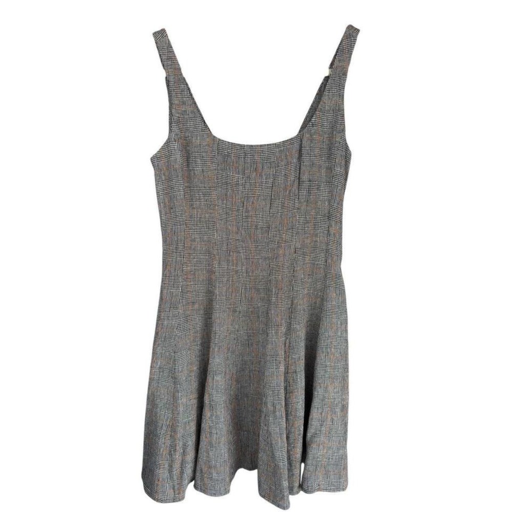 T1‎ Forcynthia Mini Dress Glen Plaid Linen Blend Fit Flare Dark Academia Pockets